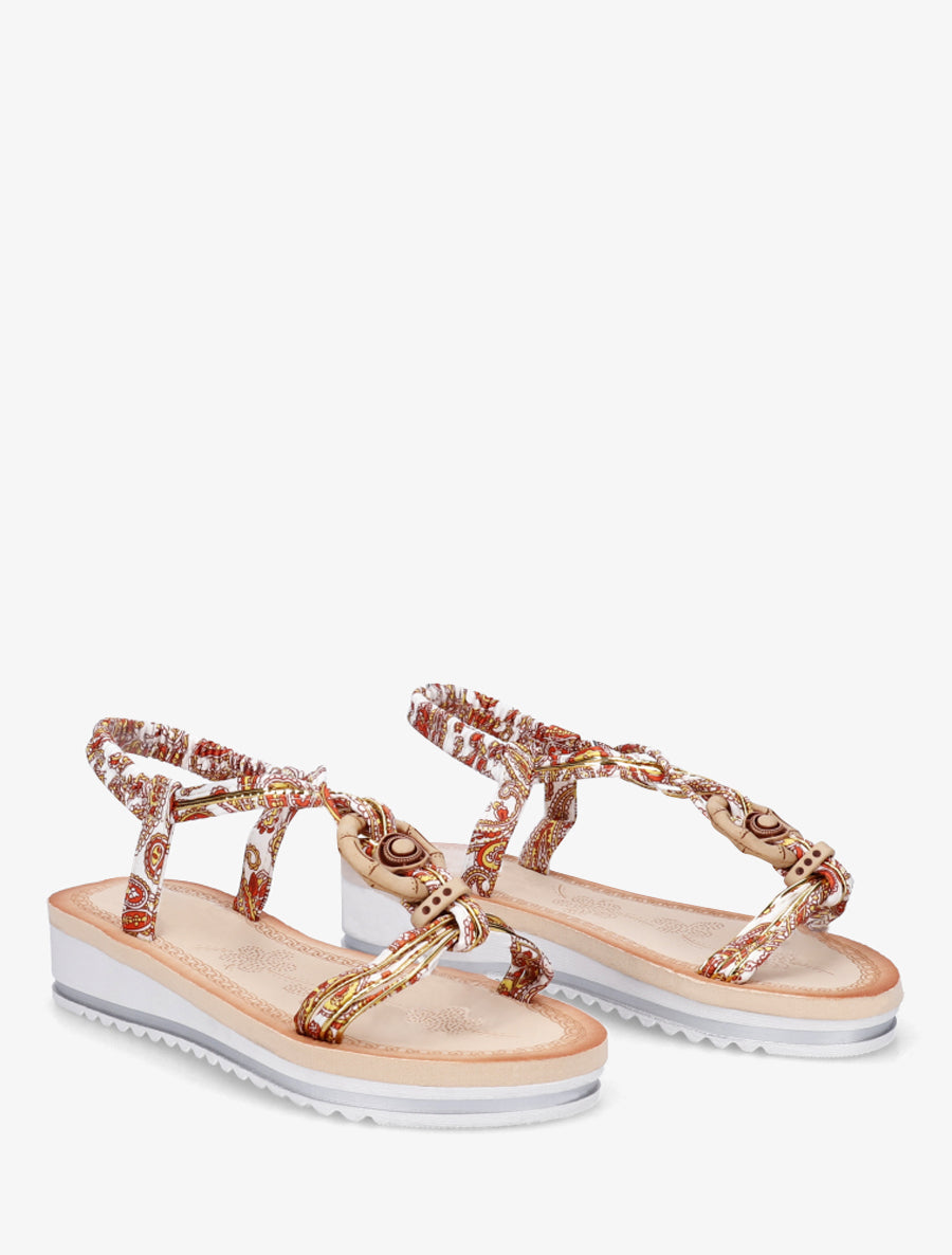 Sandales compensées à empiècement bijoux en bois - Blanc - 4
