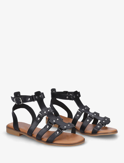 Nu-pieds en simili à clous style spartiates - Noir - 4