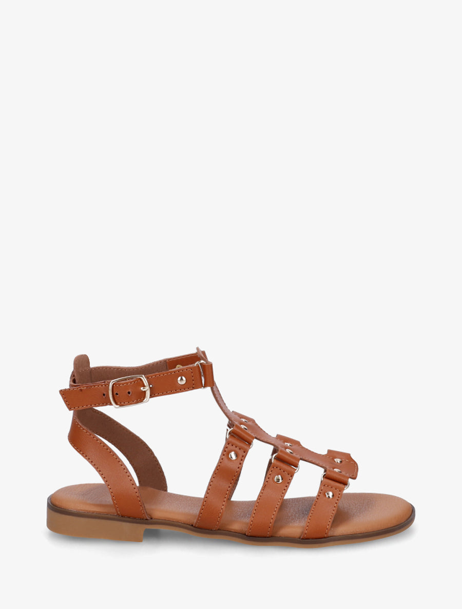 Nu-pieds en simili à clous style spartiates - Camel - 1