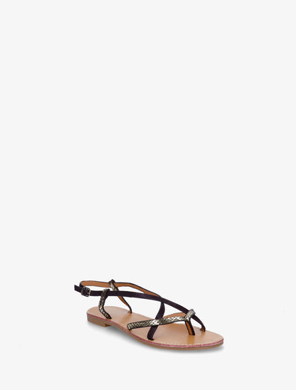 Nu-pieds effet python à brides croisées - Noir - 2