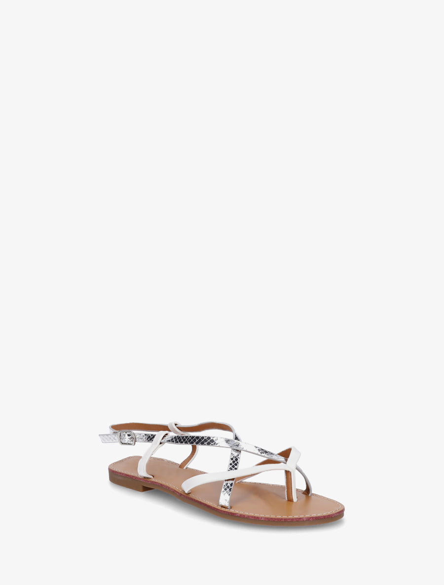 Nu-pieds effet python à brides croisées - Argent - 2