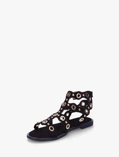 Nu-pieds style spartiates à œillets - Noir - 3