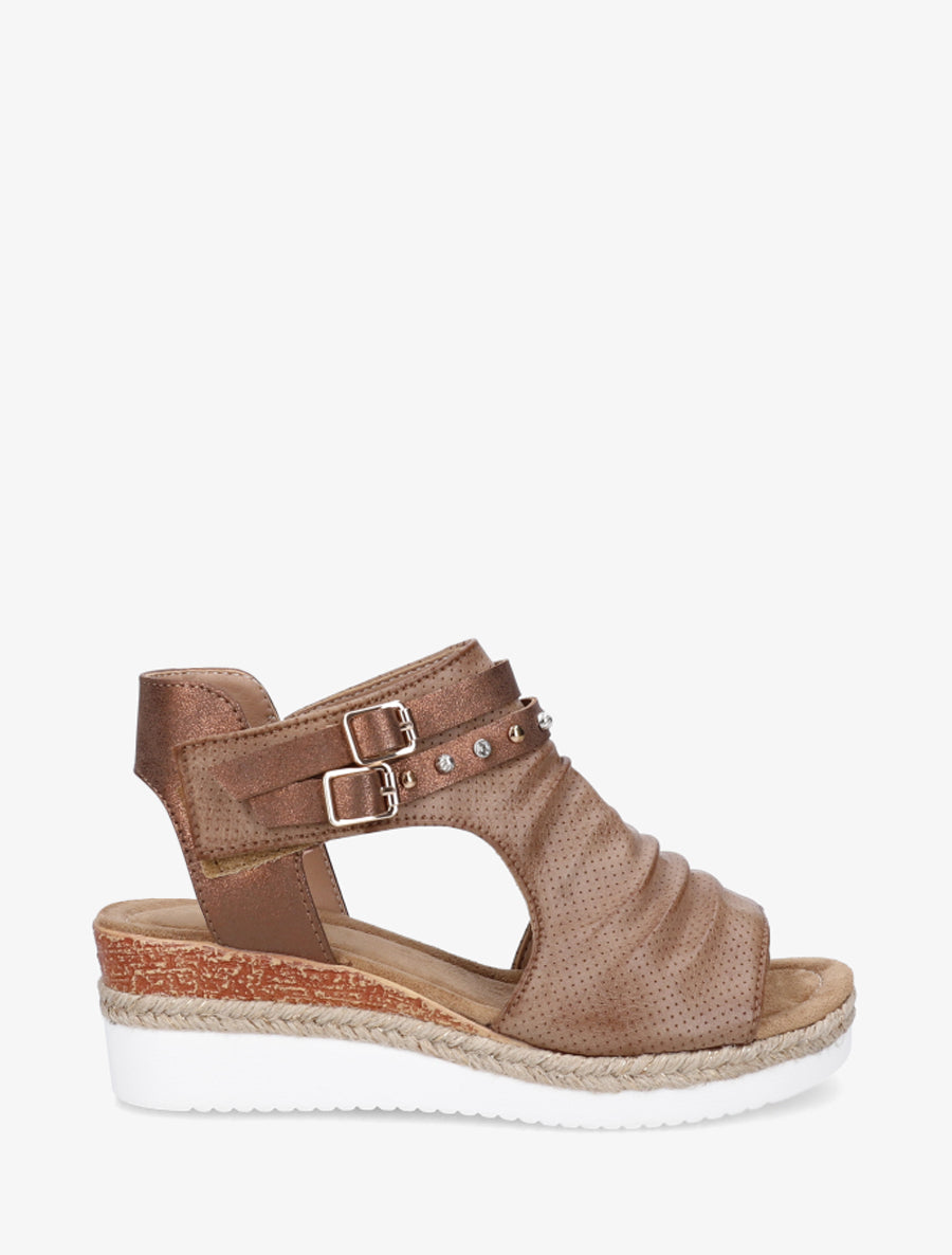 Sandales compensées effet froissé - Camel - 1