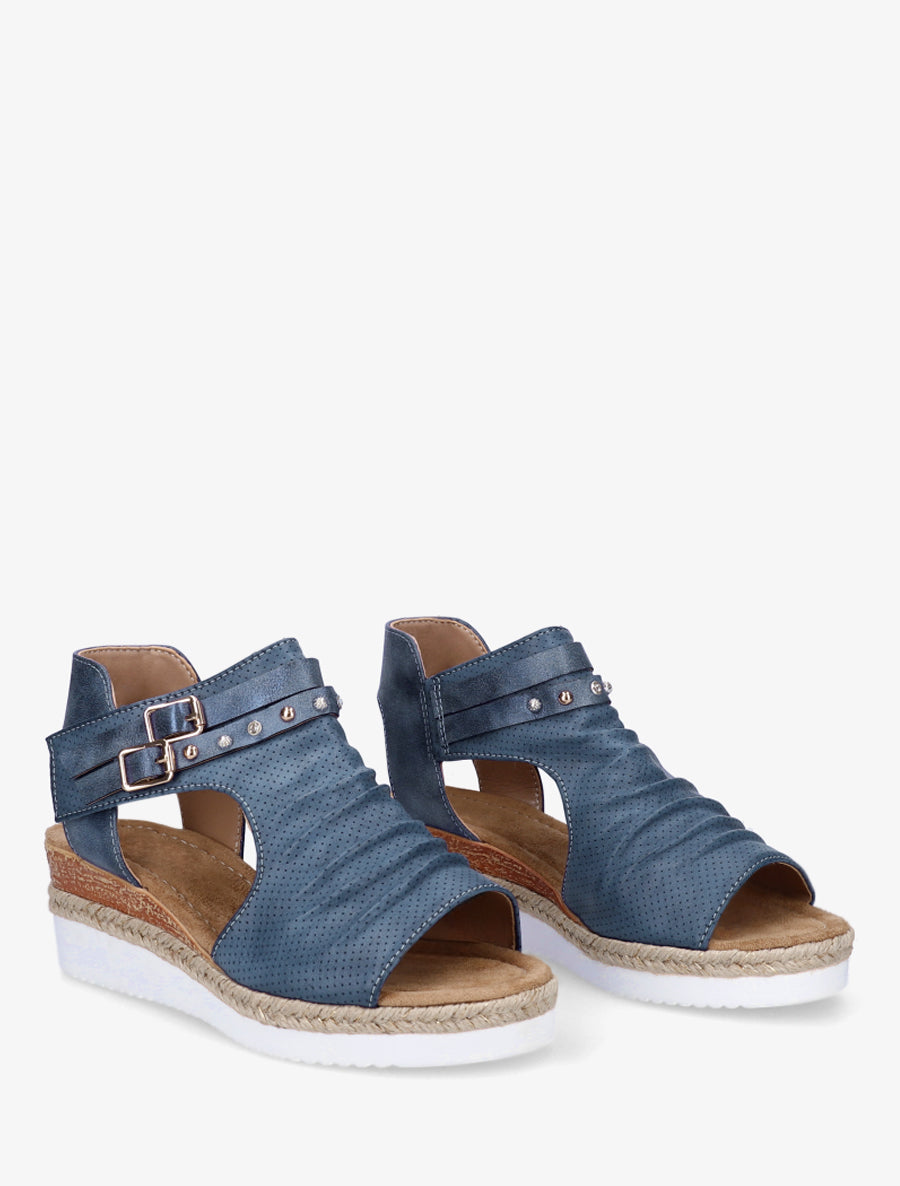 Sandales compensées effet froissé - Bleu - 4