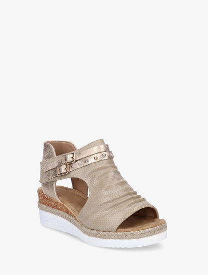 Sandales compensées effet froissé - Beige - 2