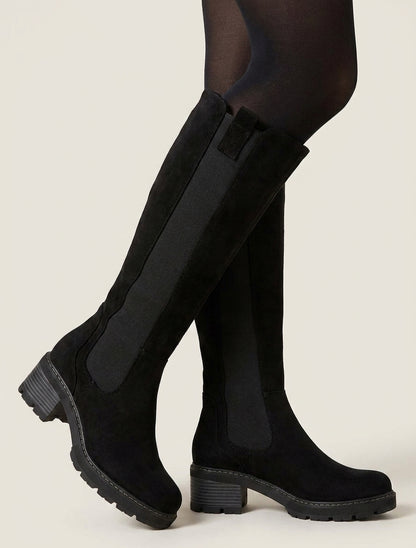 Botas elásticas de ante con punta redonda - Negro