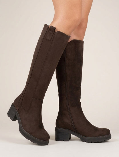 Botas elásticas de ante con punta redonda - Marrón