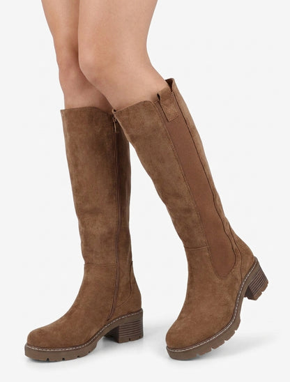 Botas elásticas de ante con punta redonda - Camello