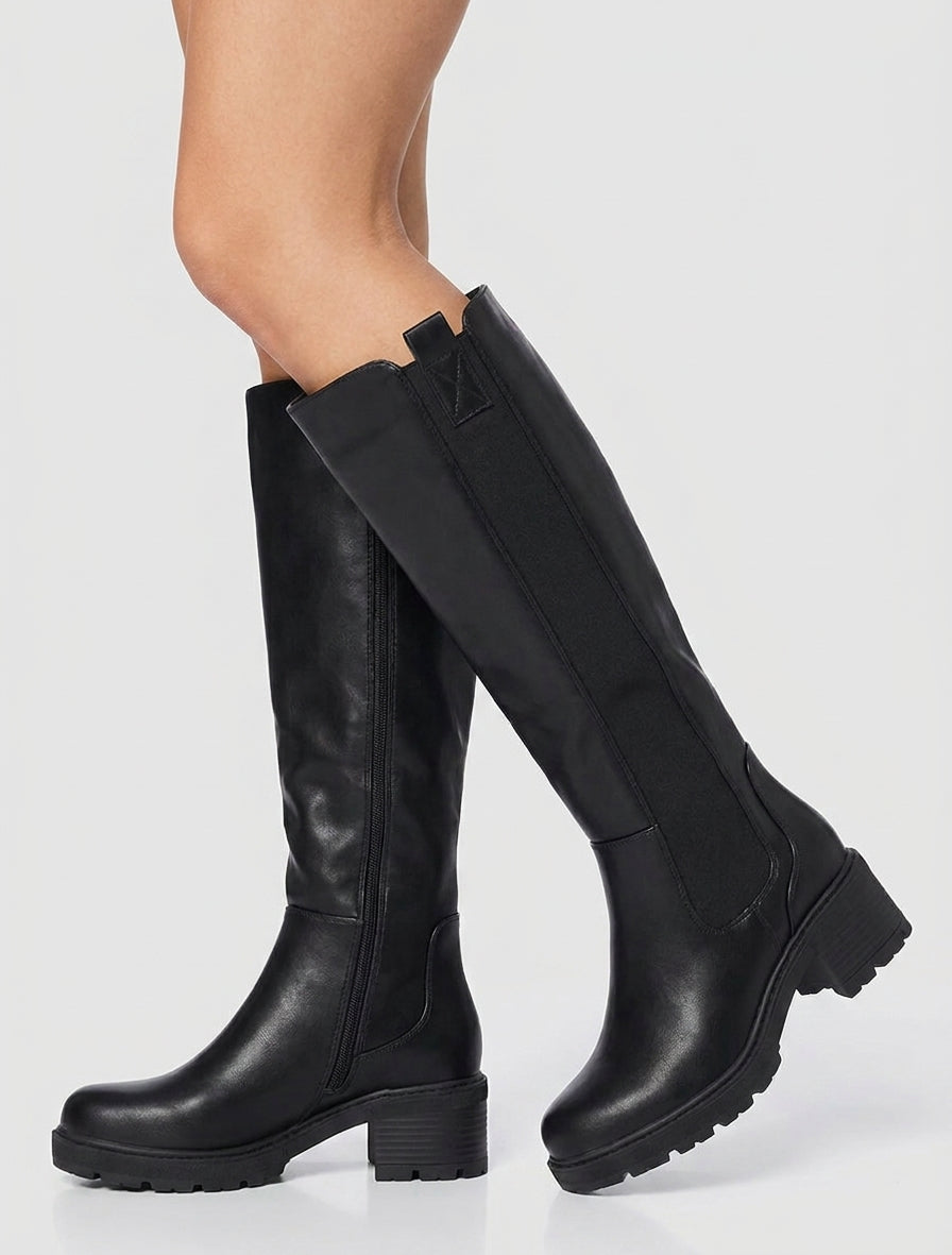 Botas elásticas de imitación con punta redonda. - Negro