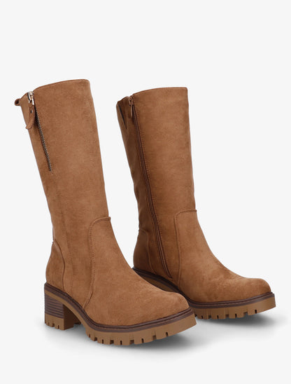 Bottines unies en suédine à zip décoratif - Camel - 4