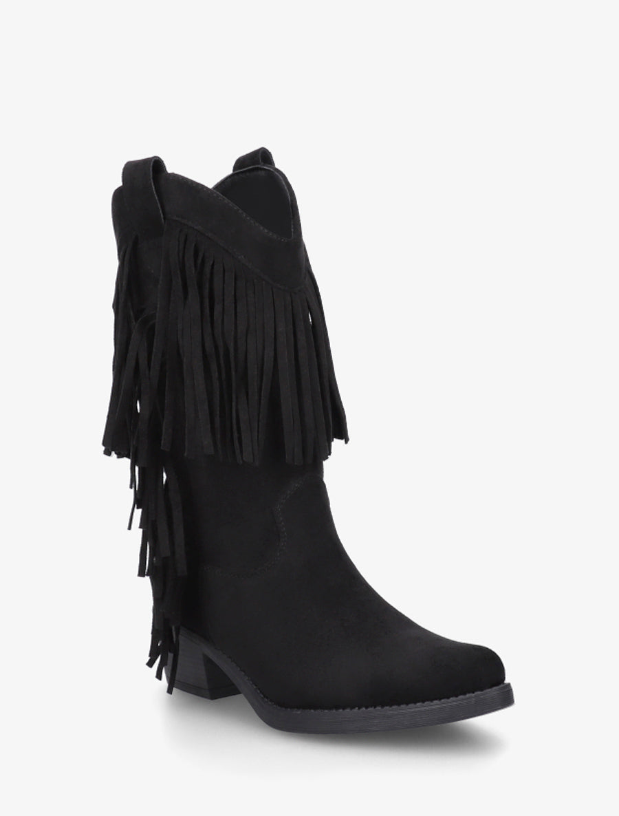 Bottines style santiags à franges - Noir - 2