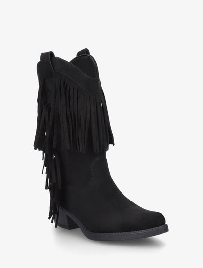 Bottines style santiags à franges - Noir - 2