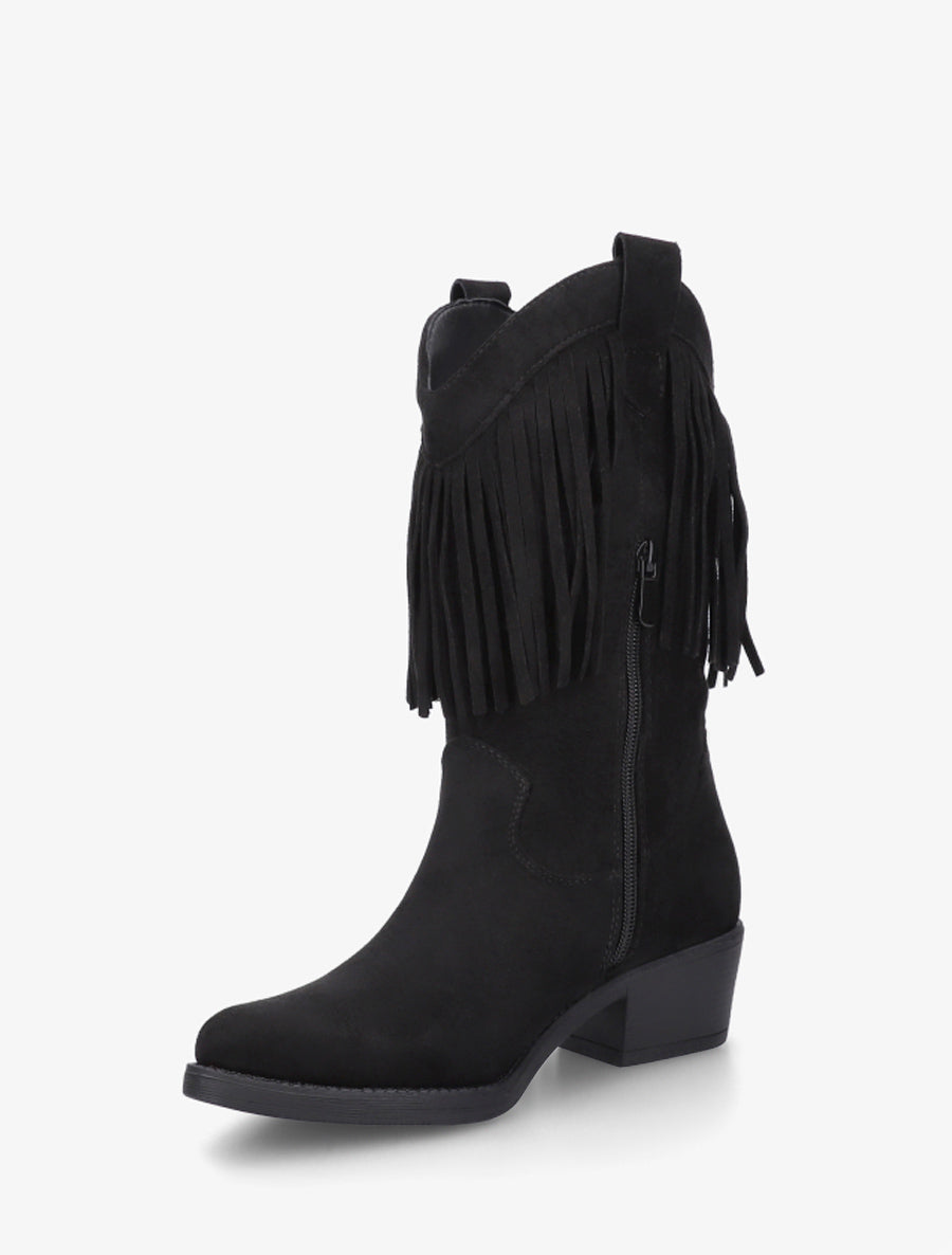 Bottines style santiags à franges - Noir - 3