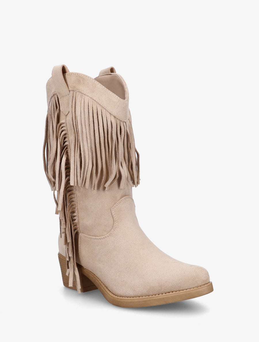 Bottines style santiags à franges - Beige - 2