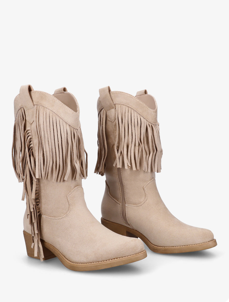 Bottines style santiags à franges - Beige - 4