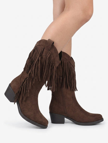 Botines estilo vaquero con flecos - Marrón
