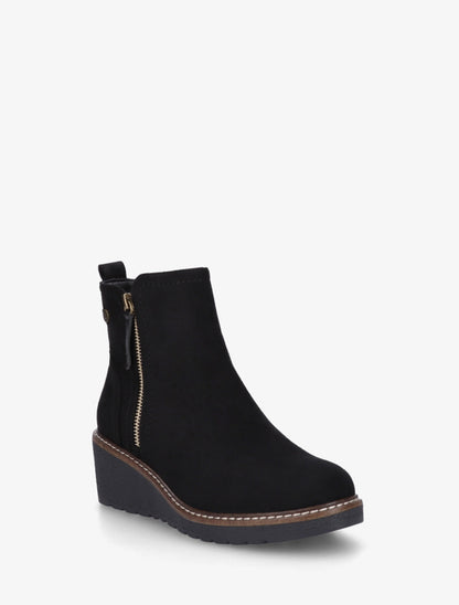 Bottines en suédine à talon semi-compensé et zip - Noir - 2