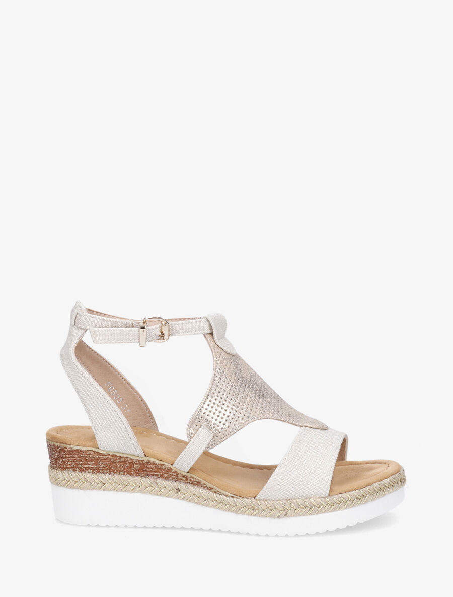 Sandales compensées bride losange irisé - Beige - 1