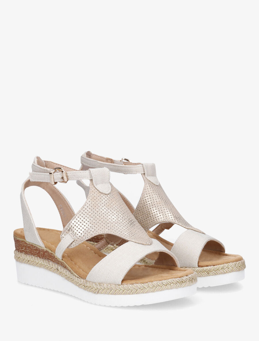 Sandales compensées bride losange irisé - Beige - 4