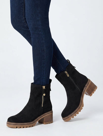 Botines de antelina con cremallera decorativa - Negro