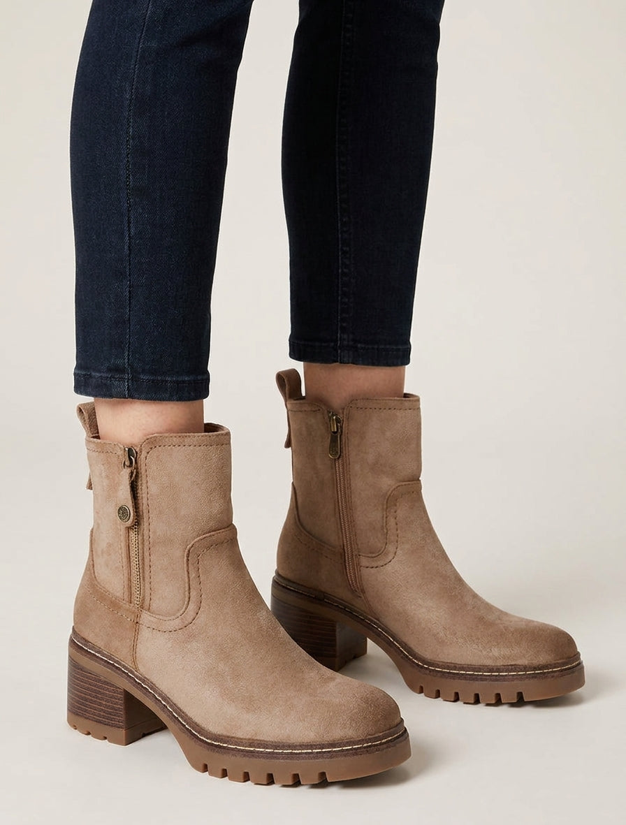 Botines de antelina con cremallera decorativa - Topo