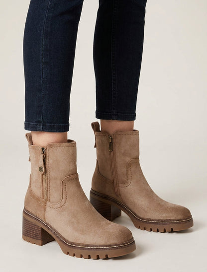 Botines de antelina con cremallera decorativa - Topo