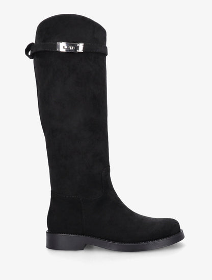 Bottes en suédine style cavalière à sangle - Noir - 1