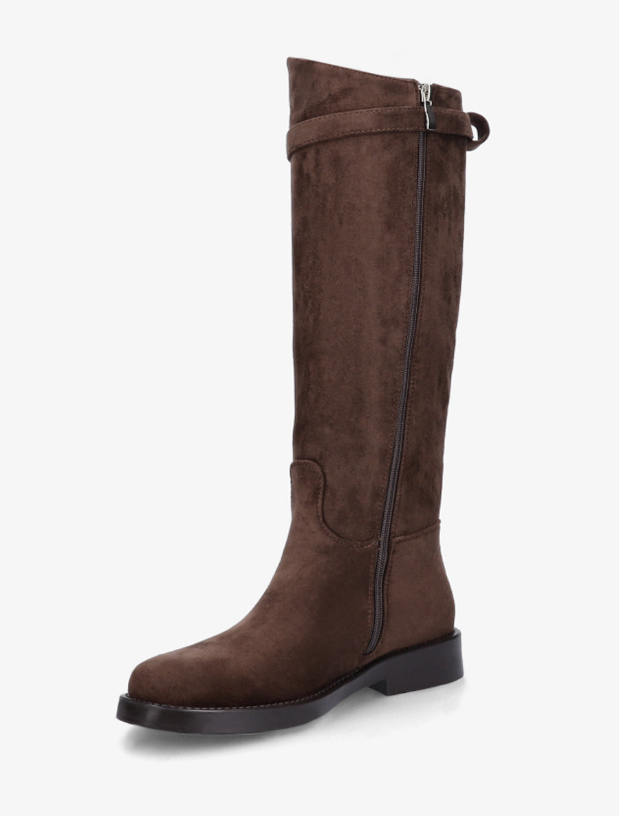 Bottes en suédine style cavalière à sangle - Marron - 3
