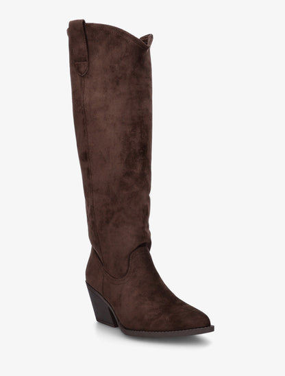 Bottes en suédine style santiag - Marron - 2
