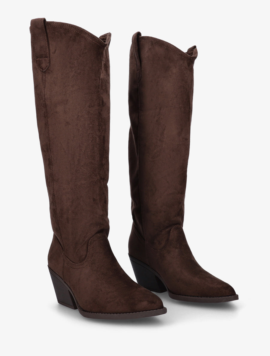 Bottes en suédine style santiag - Marron - 4
