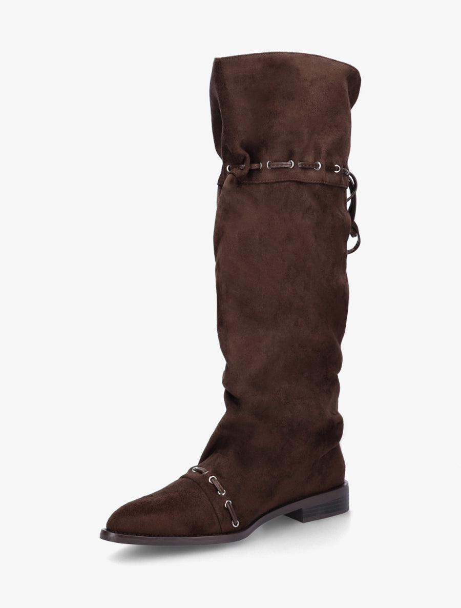 Bottes en suédine à cordons de serrage - Marron - 3