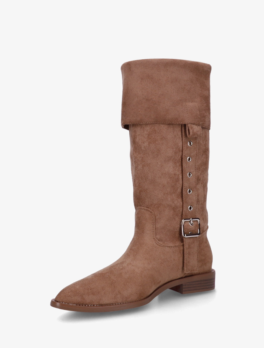 Bottines montantes en suédine à bouts pointus - Camel - 3