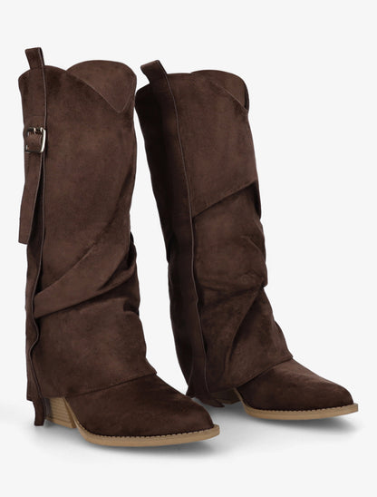 Bottes en suédine à revers - Marron - 4