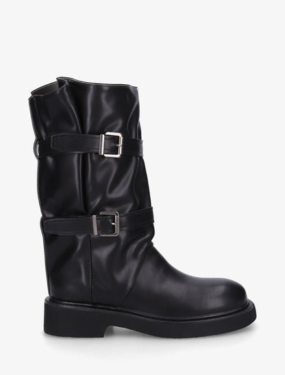 Bottines en simili à double sangles - Noir - 1
