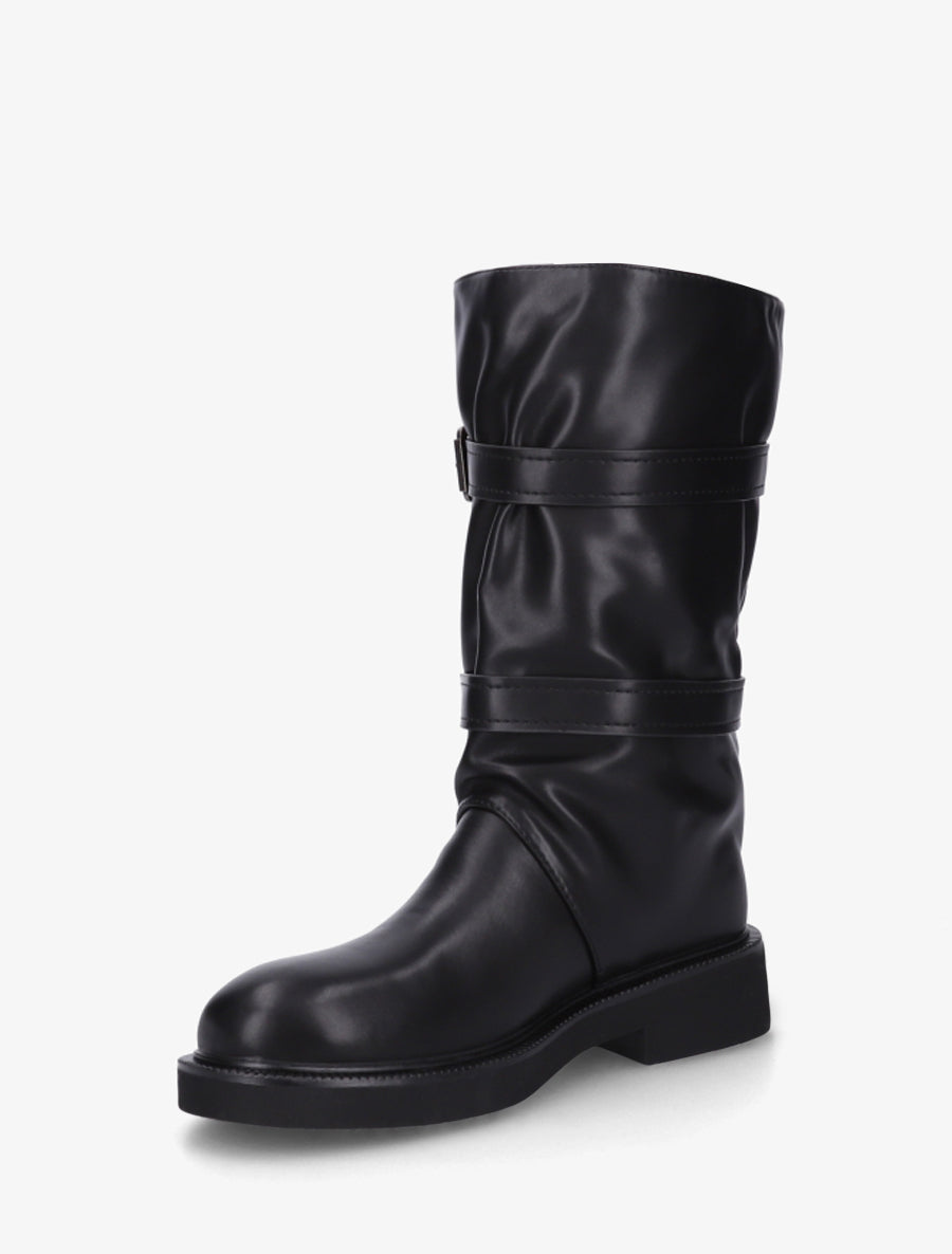 Bottines en simili à double sangles - Noir - 3