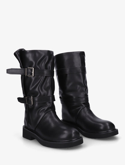 Bottines en simili à double sangles - Noir - 4