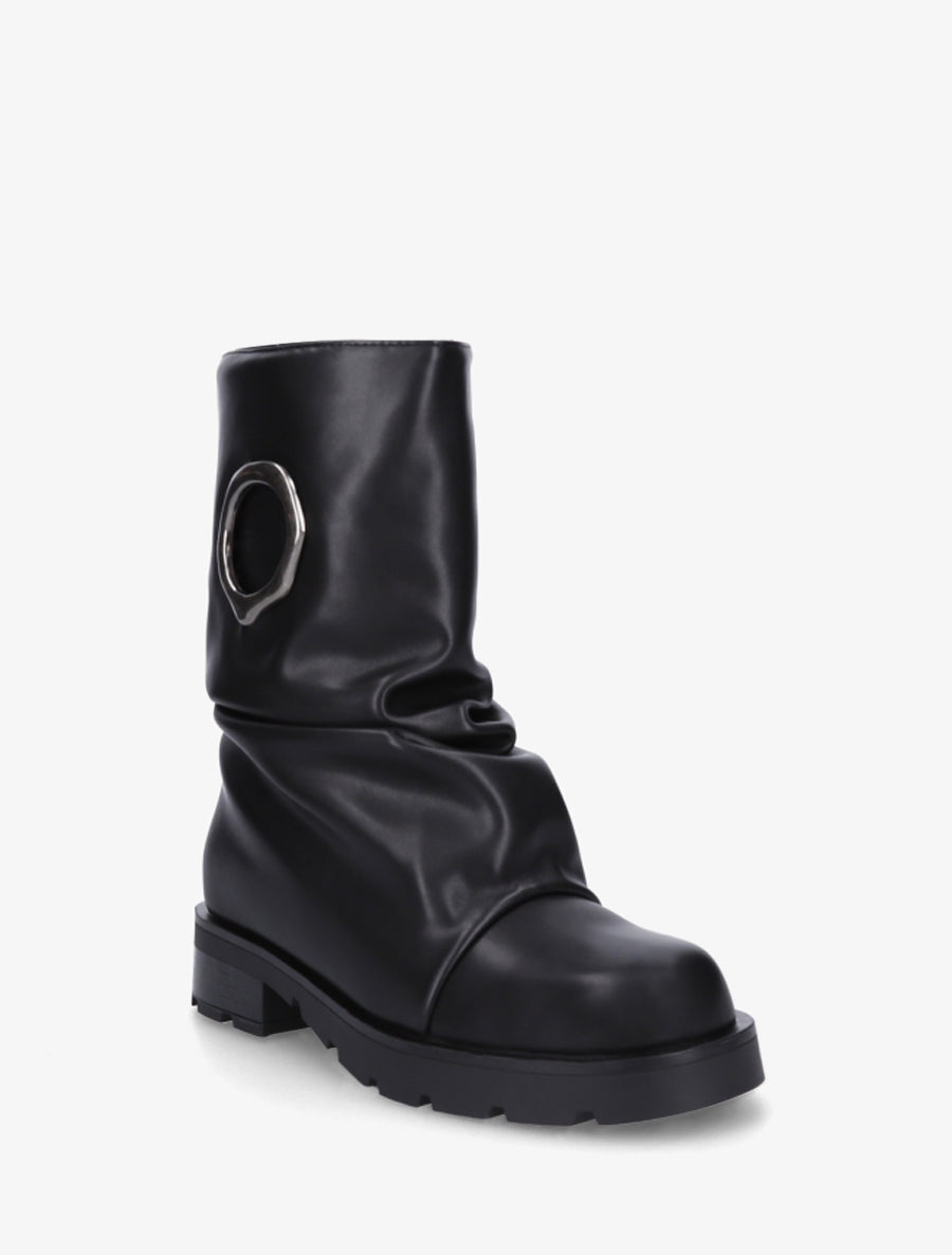 Bottines effet froissé à empiècement métal - Noir - 2