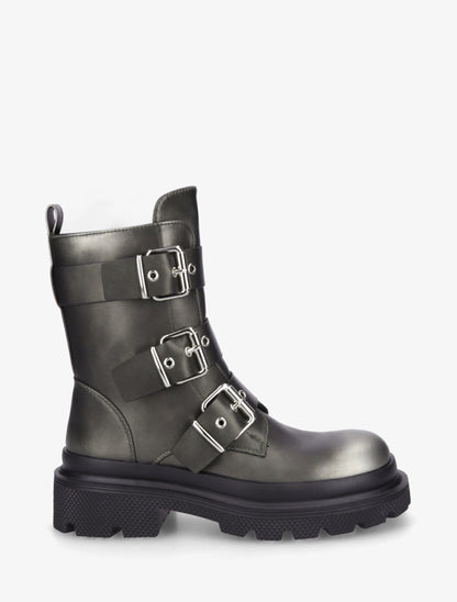Bottines nacrées à sangles et semelles crantées - Gris - 1
