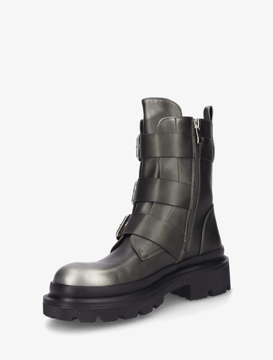 Bottines nacrées à sangles et semelles crantées - Gris - 3