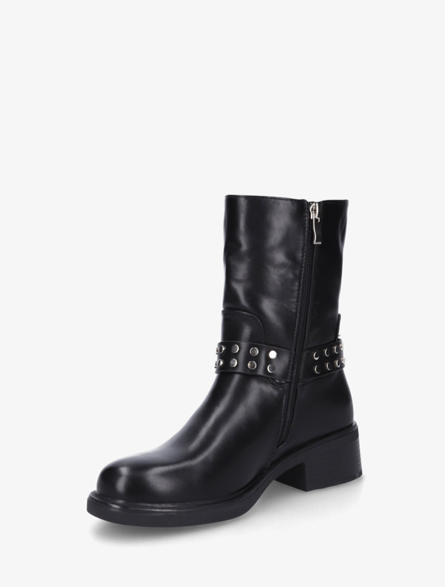 Bottines à sangle cloutée décorative - Noir - 3