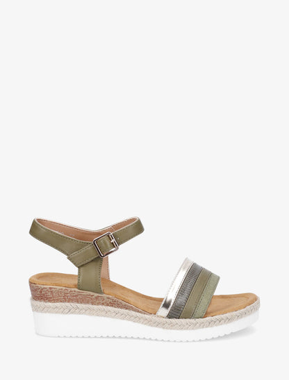 Sandales fantaisie à talon compensé - Kaki - 1