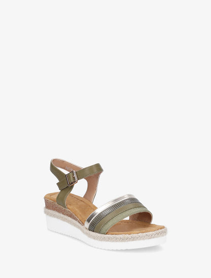 Sandales fantaisie à talon compensé - Kaki - 2
