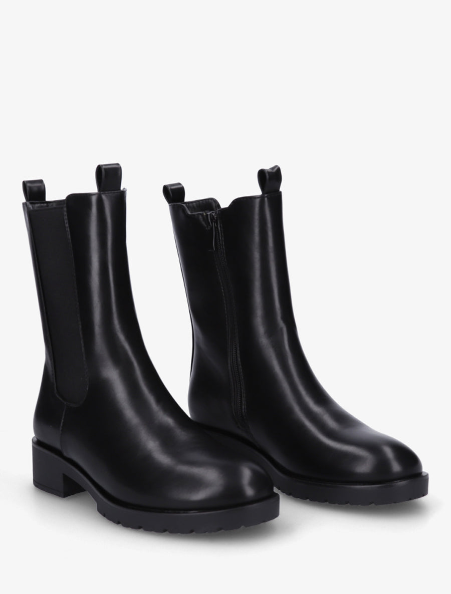 Bottines montantes en simili à cheville élastiquée - Noir - 4