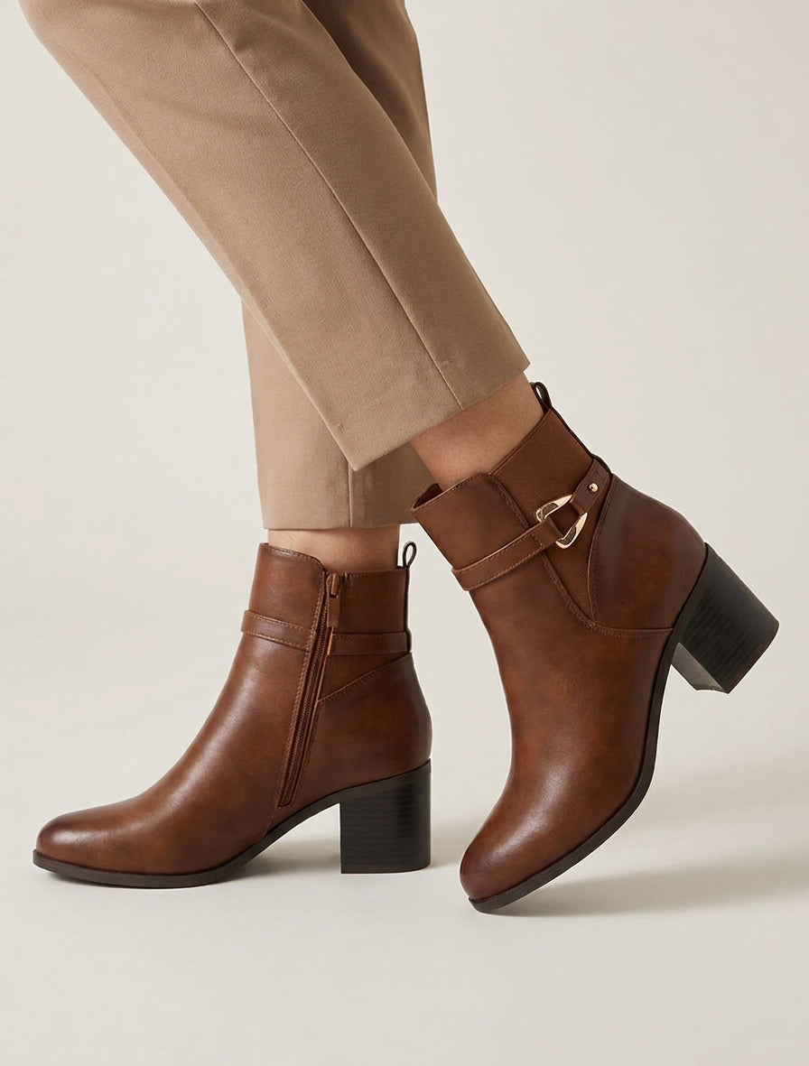 Botines de imitación con tobillo elástico. - Camello