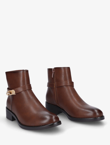 Bottines en simili à boucle décorative - Camel - 4
