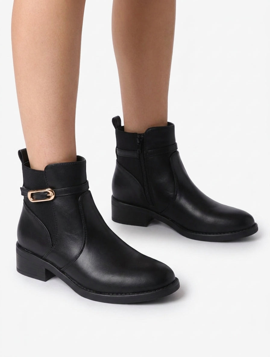 Botines elásticas de imitación con hebilla - Negro