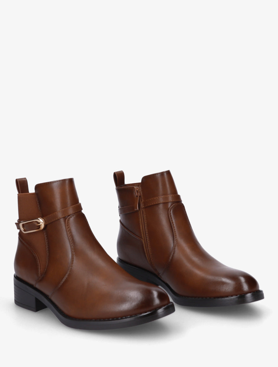 Bottines élastiquées en simili à boucle - Camel - 4