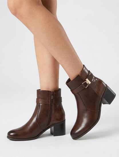 Botines con contrafuerte efecto cocodrilo - Marrón