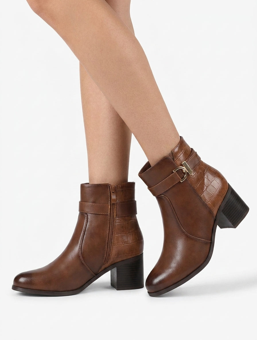 Botines con contrafuerte efecto cocodrilo - Camello