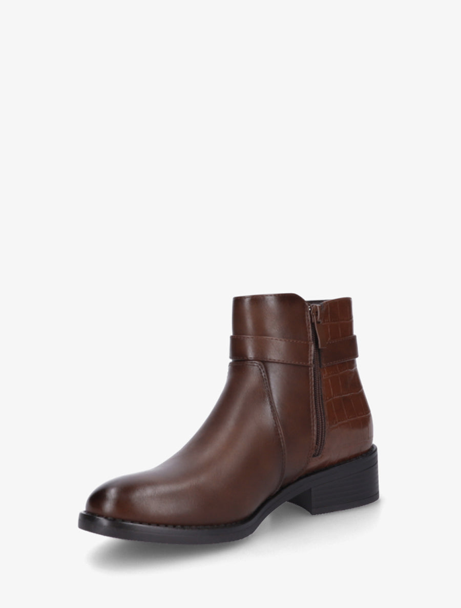 Bottines à contrefort effet croco et boucle décorative - Chocolat - 3